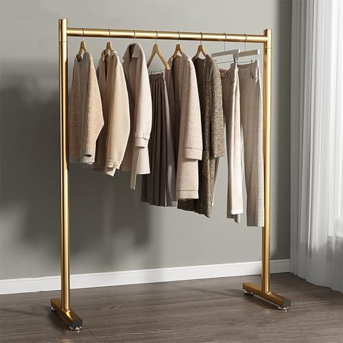 Heavy Duty Freestanding Clothes Hanger - Sturdy Metal Garment Rack with Adjustable Feet for Coat and Dress Shirt Storage in Hall，Gold 120 * 150cm