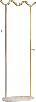 Heavy Duty Coat Rack, Garment Rack Modern Metal Clothing Rack with Marble Base, Freestanding Coat Rack with Hanging Rod and 2 Hooks, Space Saving Clothes Organizer for Bedroom and Office (Gold White