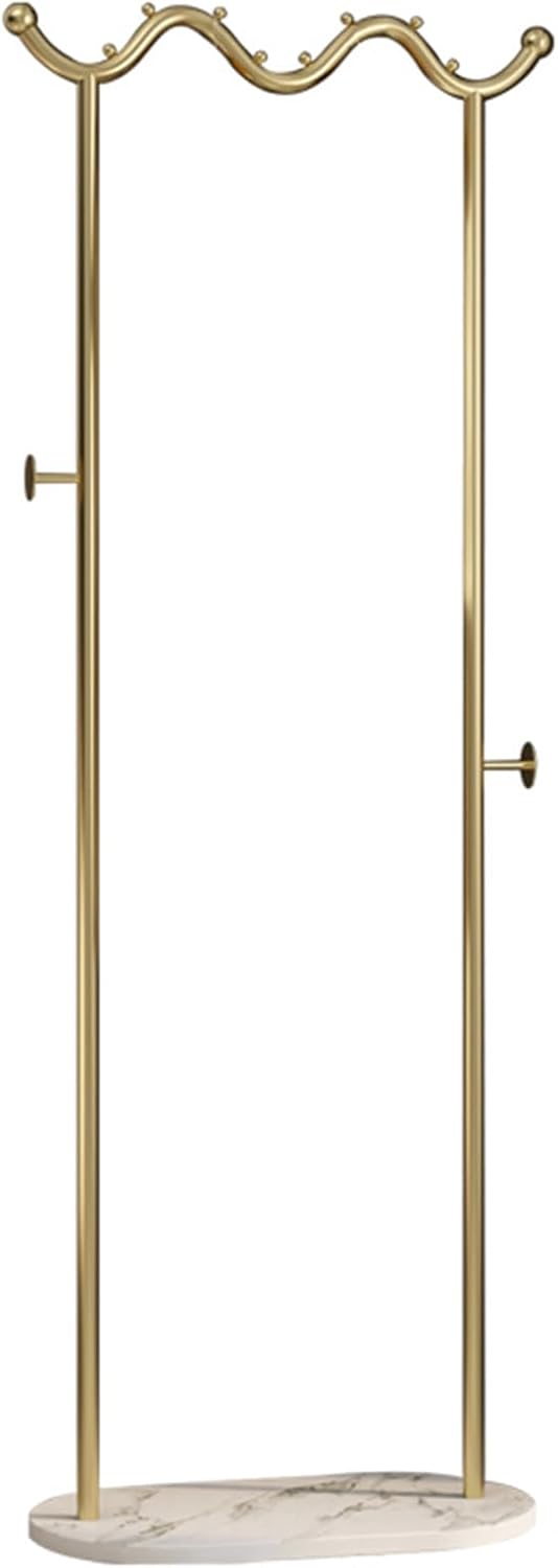 Heavy duty Garment rack Modern Metal Clothing Rack With Marble Base, Freestanding Coat Rack With Hanging Rod And 2 Hooks, Space Saving Clothes Organizer For Bedroom And Office, 50X30X170CM (Gold+whit