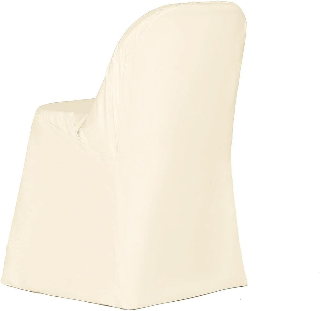 Tableclothsfactory 50PCS Beige Linen Polyester Folding Chair Cover Dinning Chair Slipcover for Wedding Party Event Banquet Catering