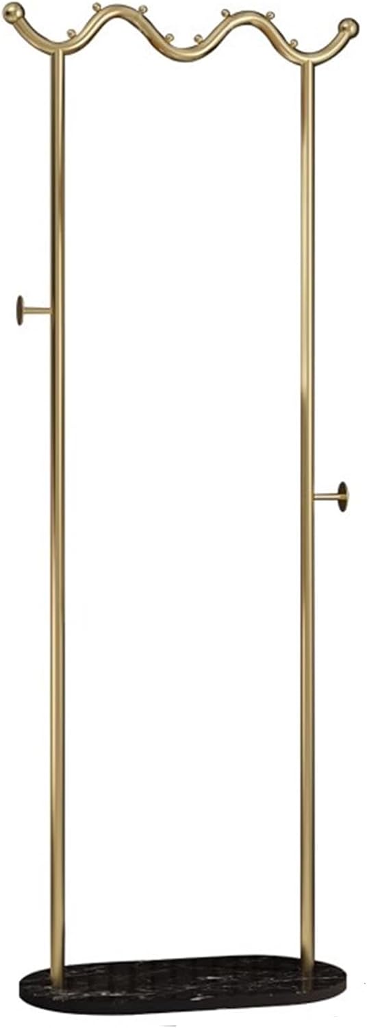Heavy duty Garment rack Modern Metal Clothing Rack With Marble Base, Freestanding Coat Rack With Hanging Rod And 2 Hooks, Space Saving Clothes Organizer For Bedroom And Office, 50X30X170CM (Gold+blac