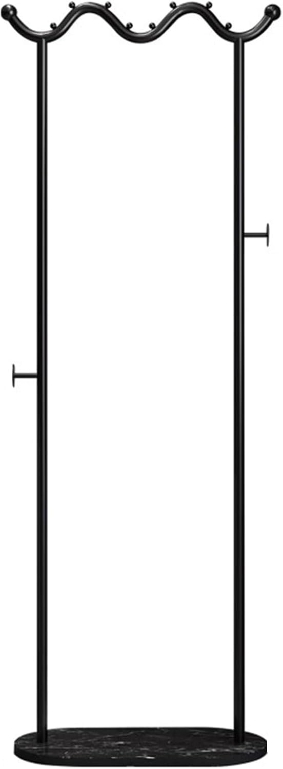 Heavy duty Garment rack Modern Metal Clothing Rack With Marble Base, Freestanding Coat Rack With Hanging Rod And 2 Hooks, Space Saving Clothes Organizer For Bedroom And Office, 50X30X170CM (Black )