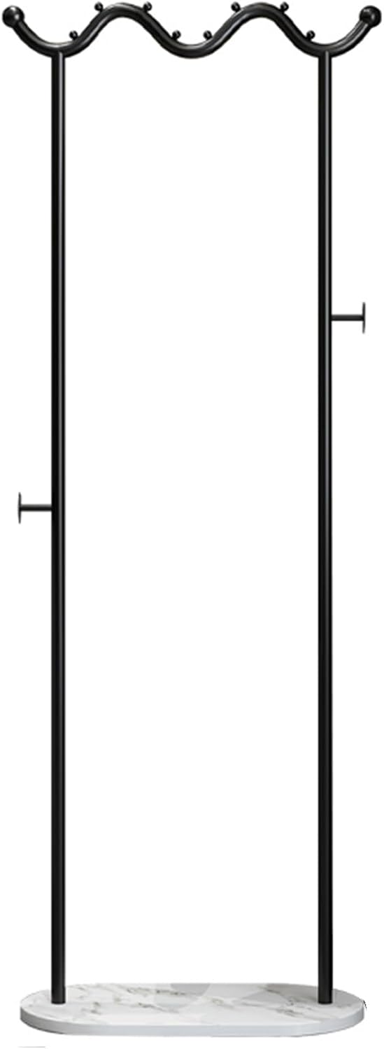 Heavy duty Garment rack Modern Metal Clothing Rack With Marble Base, Freestanding Coat Rack With Hanging Rod And 2 Hooks, Space Saving Clothes Organizer For Bedroom And Office, 50X30X170CM (Black+whi