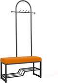 Generic Garment Rail Exquisite Clothes Rail Rack Freestanding Garment Rack With 6 Hooks Coat Rack With Shoe Shelf Bench Hat Bag Hanger For Narrow Hallway And Bedroom, 100cm, Orange