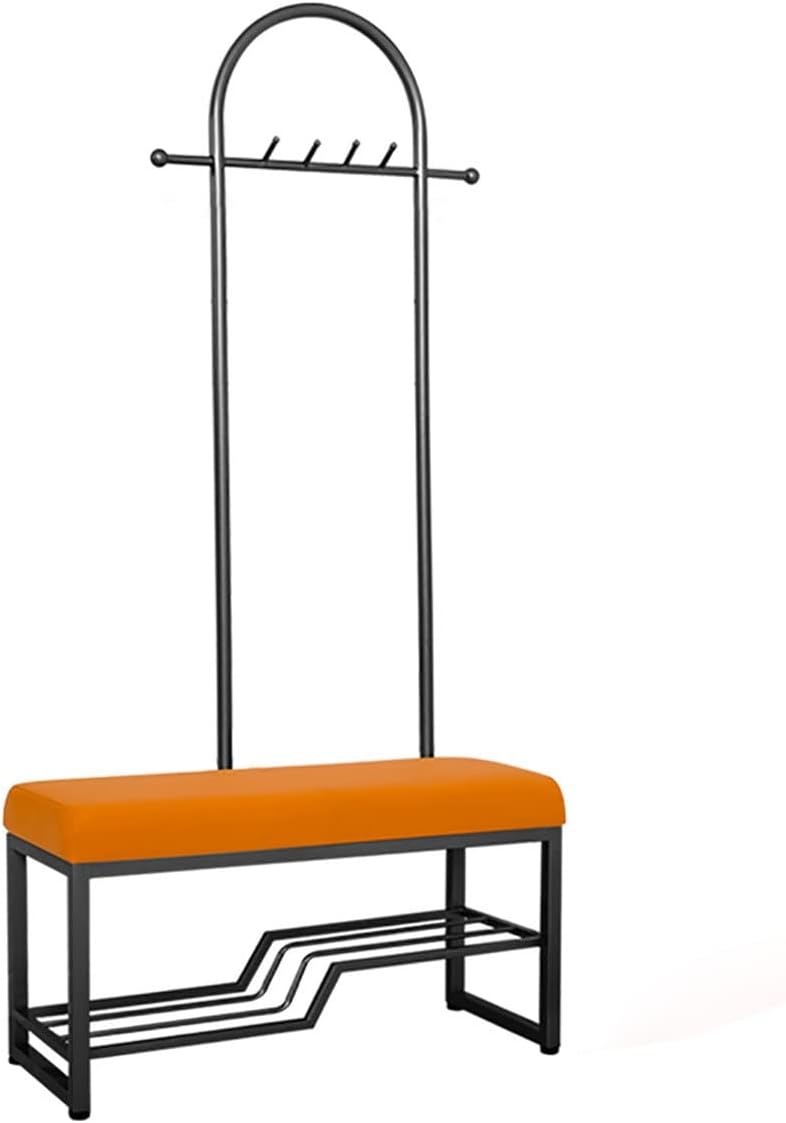 Generic Exquisite Clothes Rail Rack Freestanding Garment Rack With 6 Hooks Coat Rack With Shoe Shelf Bench Hat Bag Hanger For Narrow Hallway And Bedroom (Color : Orange, Size : 80cm) (Orange 80cm)