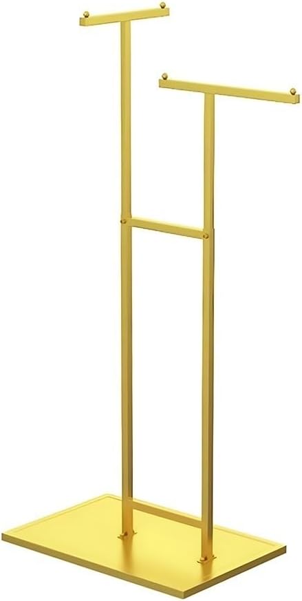 Double Rail Freestanding Garment Rack, Metal Iron Floor-Standing Lifting Clothes Hanger with Adjustable Height, Freestanding Clothing Store Display Rack, for Retail Boutique(Gold)