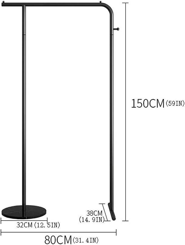 clothing garment rack Floor Coat Racks Freestanding Garment Racks Easy Assembly Durable Clothes Rack Round Marble Base Metal Pipe Hanger Stand clothing racks ( Color : Black-Black marble , Size : 80 )