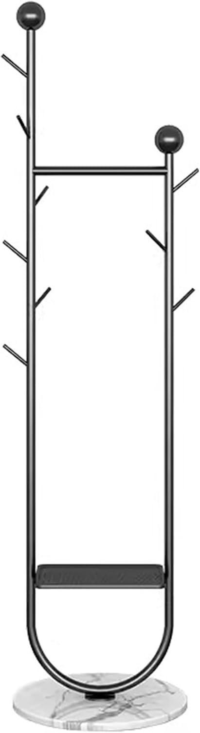 Heavy Duty Coat Rack, Garment Rack Modern Clothing Rack with Marble Base, 3-in-1 Freestanding Coat Rack with 9 Hooks and Shelves, Space Saving Clothes Rail for Bedroom (Black White)