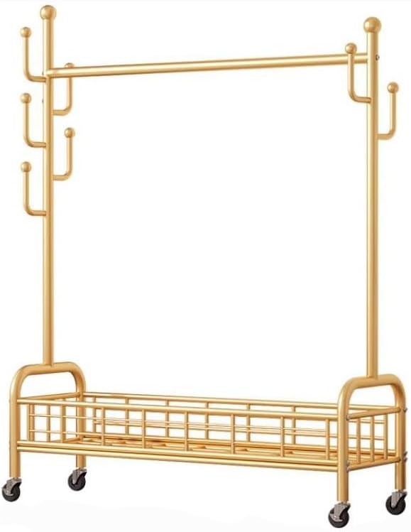 Clothes Rack, Garment Rack On Wheels,Sturdy Metal Frame for Hanging Clothes Such As Coats、Skirts、Shirts、Sweaters、Shoes、Bags、Scarves、etc,Gold Color，Golden 2 80cm