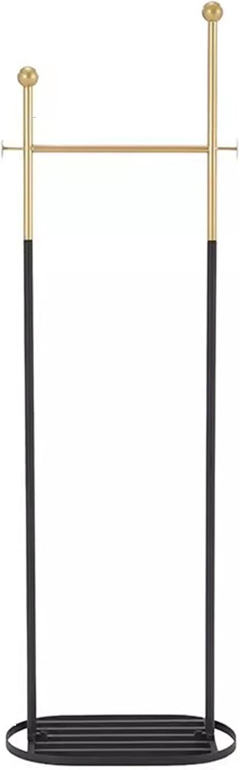 Heavy Duty Coat Rack, Garment Rack Freestanding Coat Rack with Shelves and 2 Hooks, 3-in-1 Metal Clothing Rack for Hanging Clothes, Space Saving Clothes Organizer for Hallway (Gold Black)