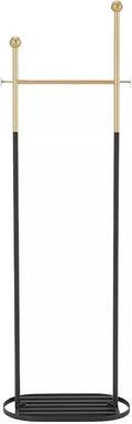 Heavy Duty Coat Rack, Garment Rack Freestanding Coat Rack with Shelves and 2 Hooks, 3-in-1 Metal Clothing Rack for Hanging Clothes, Space Saving Clothes Organizer for Hallway (Gold Black)