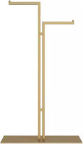 Heavy Duty Coat Rack, Garment Rack Double Rod Clothing Rack for Hanging Clothes, Freestanding Clothes Display Rack for Boutique, Heavy Duty Metal Clothes Rail for Bedroom, Space Saving (Gold)