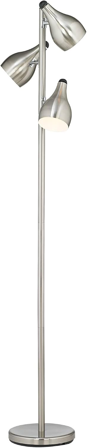 360 Lighting Trac Modern 64' Tall Standing Floor Lamps Set of 2 Lights Tree-Style Task 3-Light Adjustable Silver Metal Brushed Steel Finish Living Room Bedroom House Reading Office Home Decor Dining