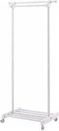 Heavy duty Garment rack Double Rail Clothing Rack For Hanging Clothes, Freestanding Solid Wood Coat Rack With Shelves And 2 Hooks, Space Saving Clothes Organizer For Bedroom And Living Room (White )