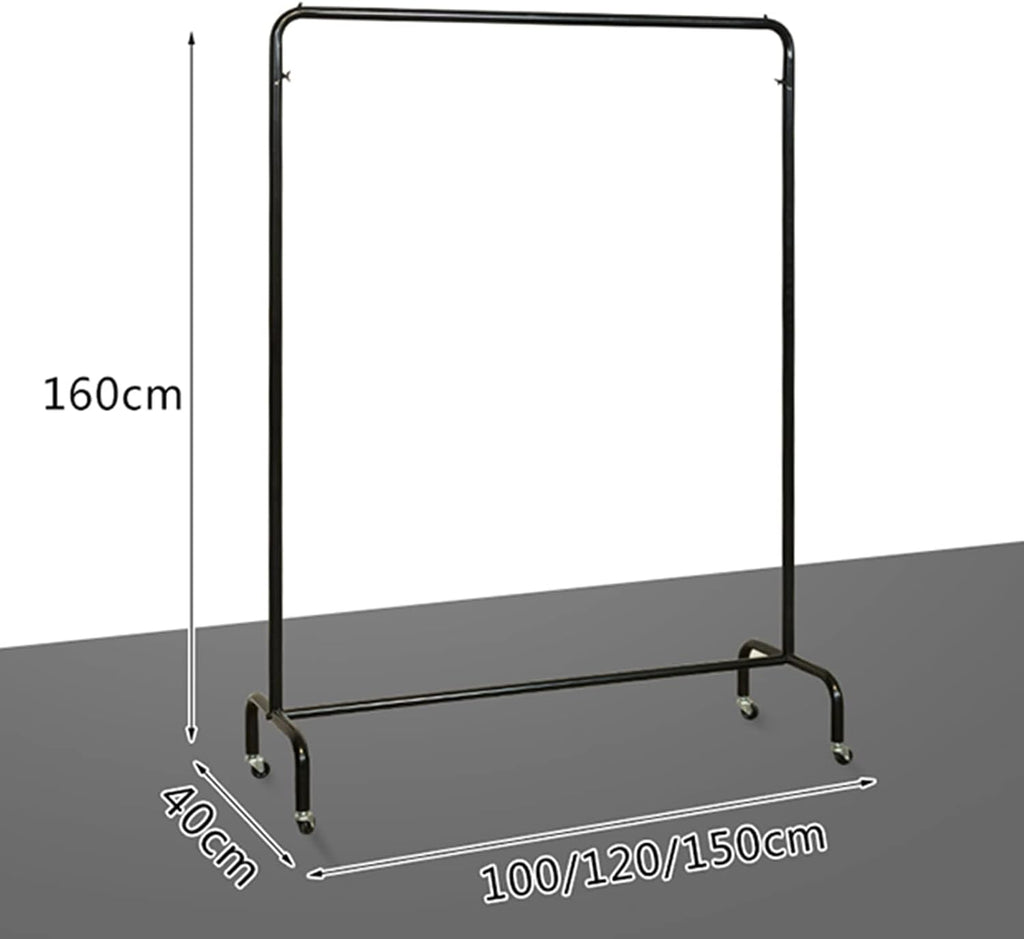 Heavy Duty Garment Rack Single-Rail Metal Clothing Rack for Bedroom, Heavy-Duty Clothes Rail On Wheels, Freestanding Retail Display Racks, Clothes Hanging Rack, Black (120X40X160CM)