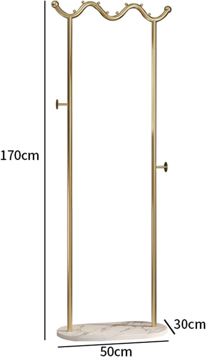 Heavy duty Garment rack Modern Metal Clothing Rack With Marble Base, Freestanding Coat Rack With Hanging Rod And 2 Hooks, Space Saving Clothes Organizer For Bedroom And Office, 50X30X170CM (Gold+whit