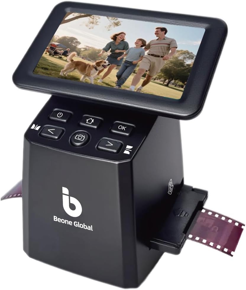BEONEGLOBAL ClearScan S5 Film Scanner High-Resolution Film&Slide Scanner with 5' LCD – Convert 135, 126, 110 Super8 Negatives and Slides to 24MP Digital JPEG Photos Quickly