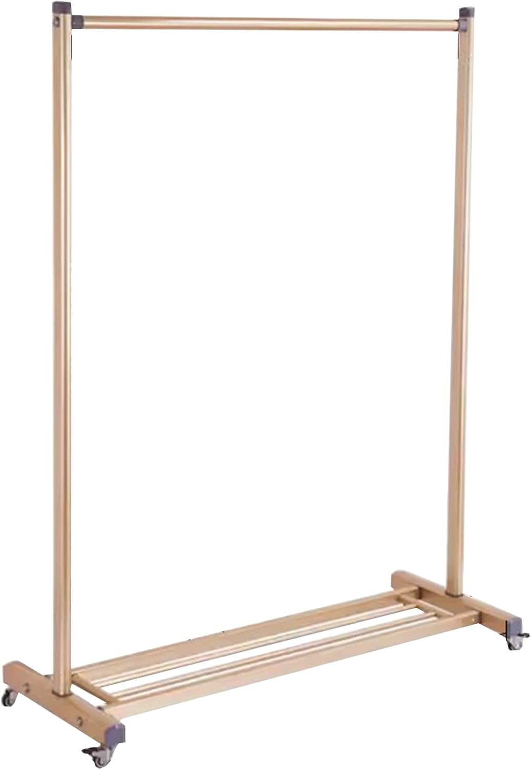 Heavy Duty Garment Rack Single Rail Clothing Rack On Wheels Aluminum Alloy Clothes Rail with Shelves Freestanding Coat Rack for Bedroom and Laundry Room Portable (Gold 90X45X157CM)