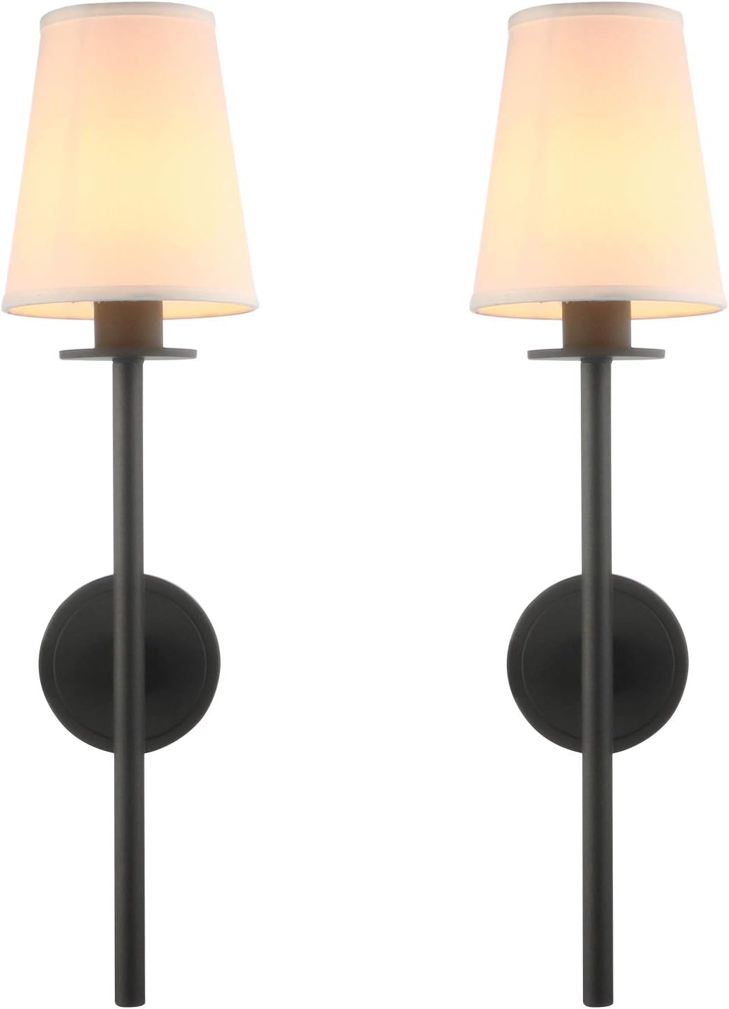 PERMO Set of 2 Modern Classy Vintage Wall Sconce with Flared White Textile Lamp Shade Living Room Bedside Reading Fireplace Area Wall Light Fixture (Black)