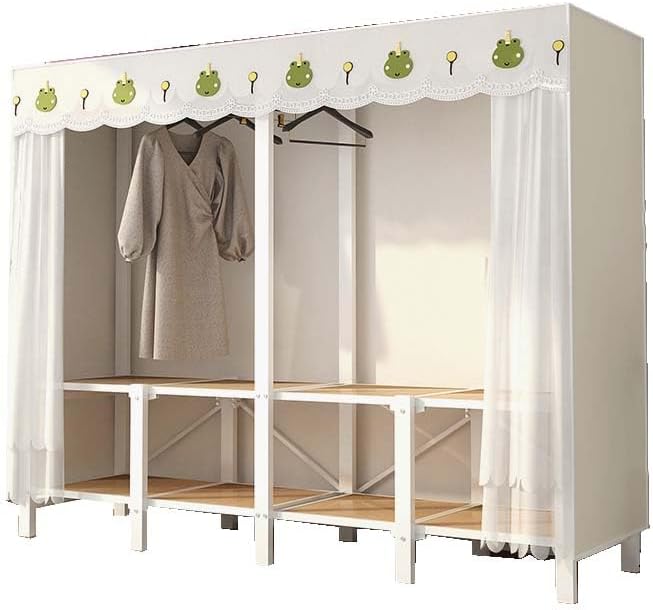 HUHJYUGE Portable Closets for Hanging Clothes, Free Standing Cloth Rack with Cover, Heavy Duty Wardrobe Metal Garment Rack, Spacious Large -Capacity Storage Space, for Bedroom Living Room