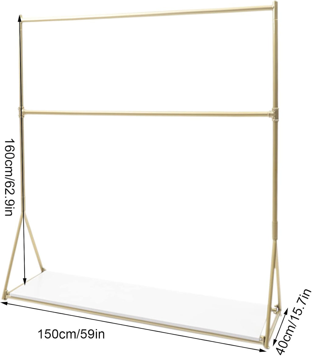 Metal Clothes Display Rack, Freestanding Garment Clothing Hanger Storage Shelf with Clothing Hanger Storage Shelf, 59x15.7x62.9 inch