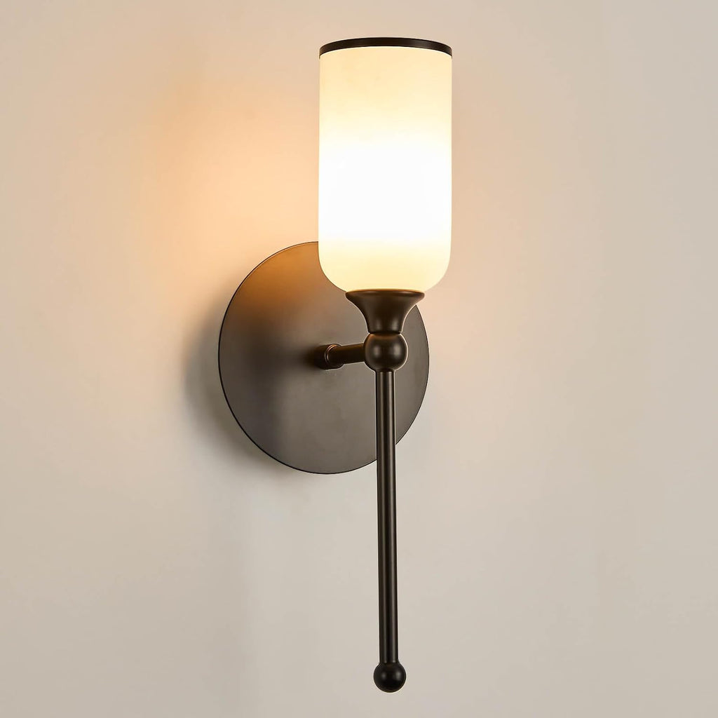 vntage Alabaster Wall Sconce, 15.4inch Natural Marble Lampshade Wall Sconce, Hardwired Sconce LED Modern Wall Lamp for Bedroom, Stairs, Living Room, Bedside, Hallway Black