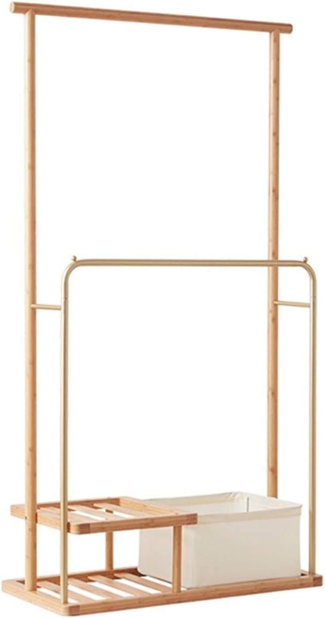 Garment Rail Senior Coat Rack, Stylish Coat Pipe Shelf with Fabric Storage Basket2 Shelves, Freestanding Garment RackBathrobes, Towels, Sheets, Shirts, Scarves, Handbags