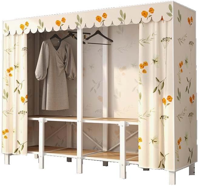 HUHJYUGE Portable Closets for Hanging Clothes, Free Standing Cloth Rack with Cover, Heavy Duty Wardrobe Metal Garment Rack, Spacious Large -Capacity Storage Space, for Bedroom Living Room