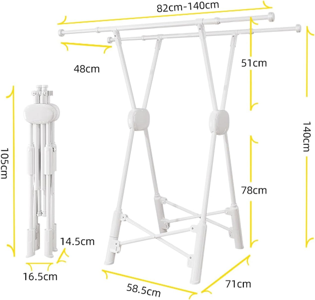 Outdoor Clothes Drying Rack - Adjustable & Foldable Metal Garment Rack for Hanging Shirts, Coats, Skirts & Sweaters - Versatile Bedroom & Closet Organizer (White)