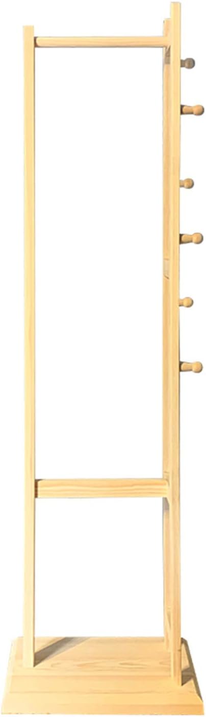 Mlaea Solid Wood Coat Tree, Single-Rail Garment Rack with 6 Hooks and Bottom Shelf, Freestanding Display Stand for Trench Coats, Dresses, Shirts, for Corner, Living Room, Porch(Size:160 * 45 * 26CM)