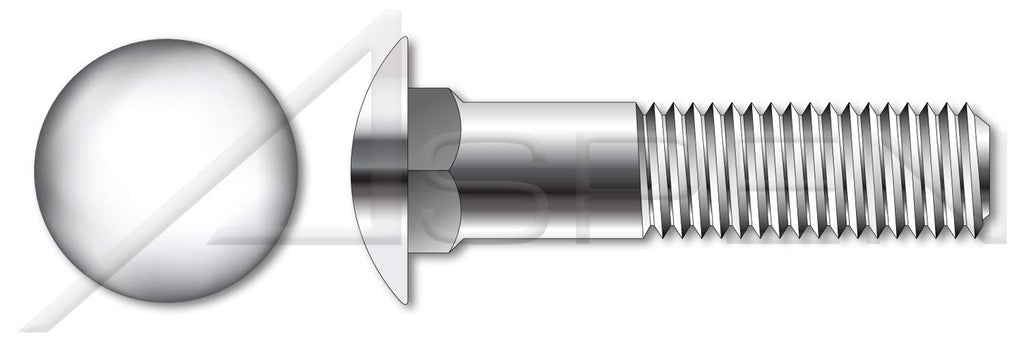 (1 pcs) 1/2'-13 X 8, Carriage Bolts, Round Head, Square Neck, 316 Stainless Steel