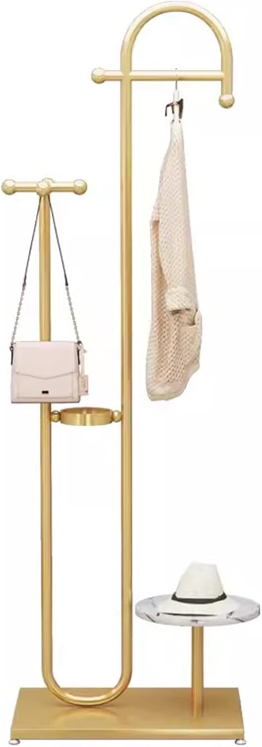Heavy Duty Coat Rack, Garment Rack Heavy Duty Metal Clothing Rack for Hanging Clothes, Bag, Freestanding Clothes Display Rack for Boutique Retail, Space Saving Coat Rack for Bedroom, Gold