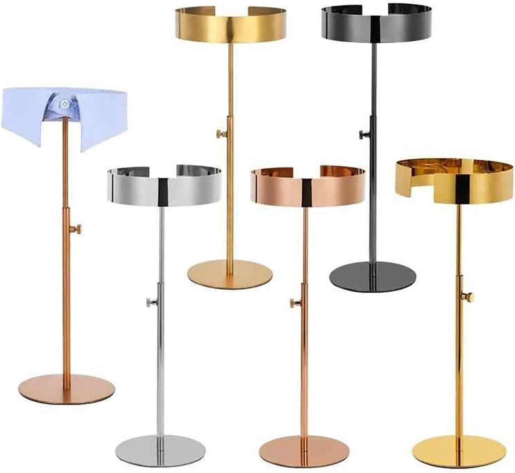 Stainless Steel Shirt Collar Display Stand, Freestanding Countertop Collar Holder For Dress Shirts & Suits, Height Adjustable Metal Collars Racks, Non-Slip Base(Gold,2 Pack)