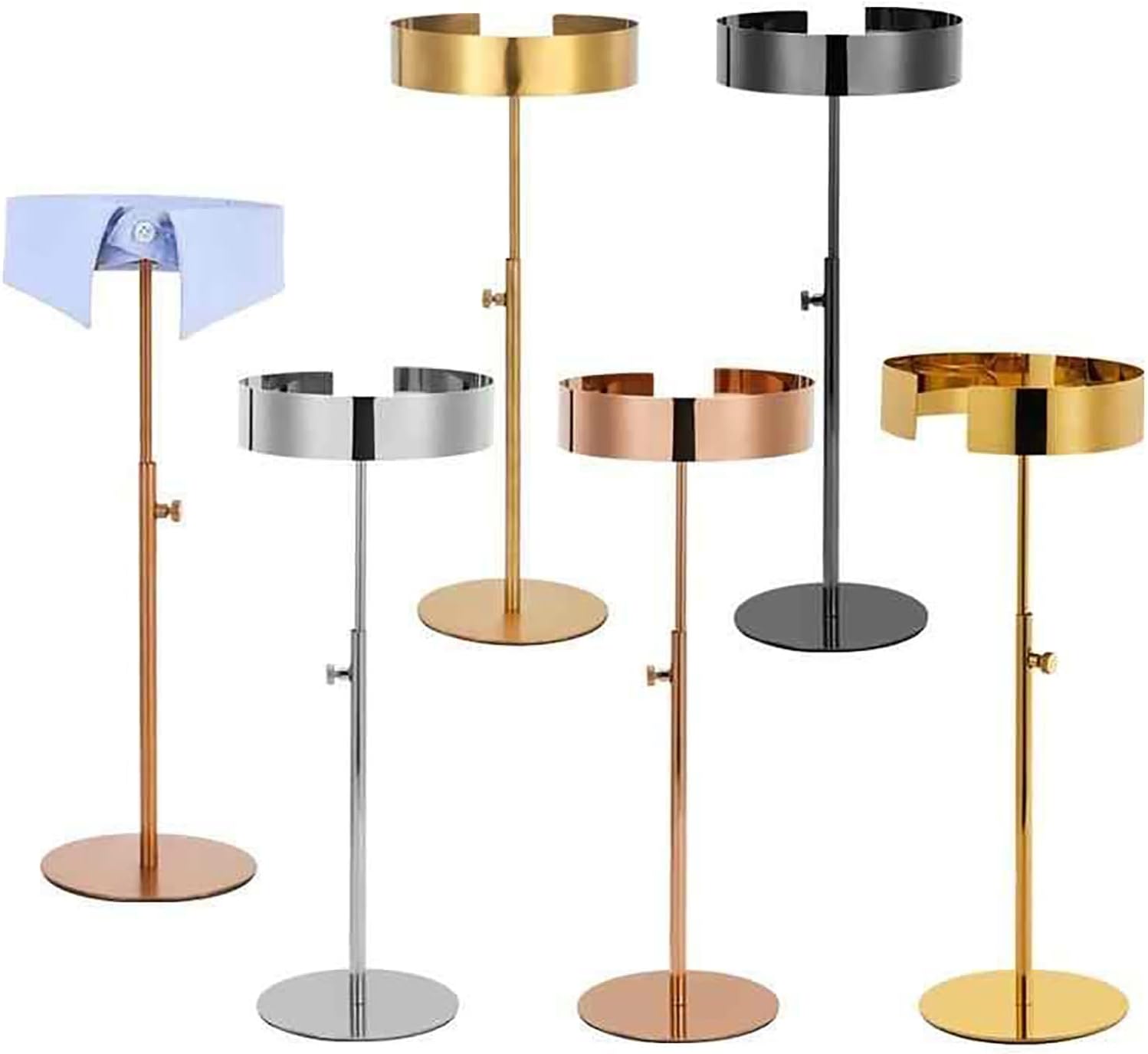 Stainless Steel Shirt Collar Display Stand, Freestanding Countertop Collar Holder For Dress Shirts & Suits, Height Adjustable Metal Collars Racks, Non-Slip Base(Gold,2 Pack)
