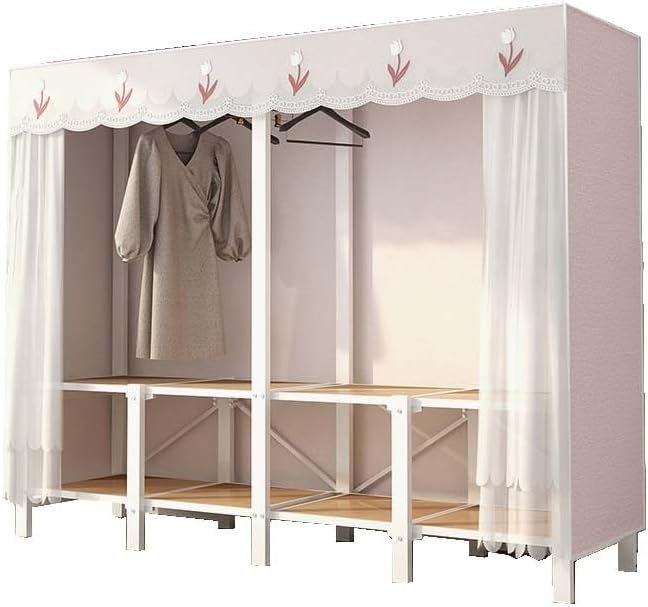HUHJYUGE Portable Closets for Hanging Clothes, Free Standing Cloth Rack with Cover, Heavy Duty Wardrobe Metal Garment Rack, Spacious Large -Capacity Storage Space, for Bedroom Living Room