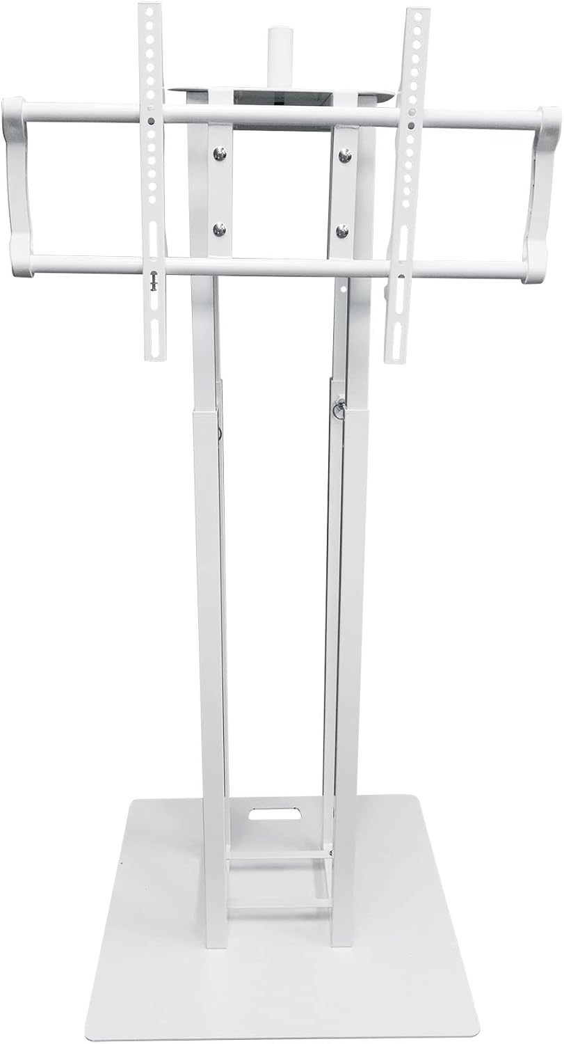 Rockville RTP33-TV Pro White Totem Stand 220 lbs DJ Speaker/Lighting/TV Mount, Detachable TV Mount, Adjustable 39-69 inch Height, Black/White Scrims, for DJs and Event Planners, 2-Piece