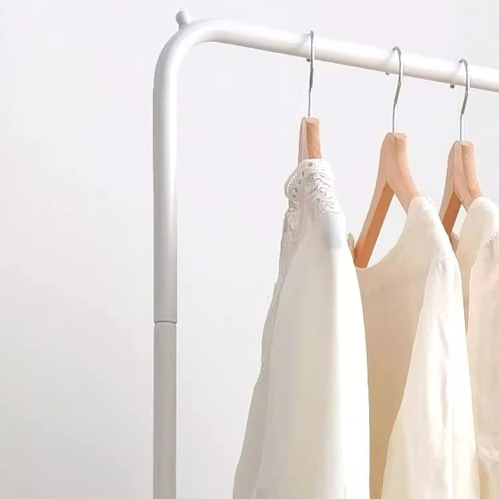 Heavy Duty Coat Rack, Garment Rack Portable Clothing Rack with Locking Wheels, Metal Clothes Rail, Freestanding Coat Rack with Shelves, Space Saving Clothes Organizer for Living Room (White)
