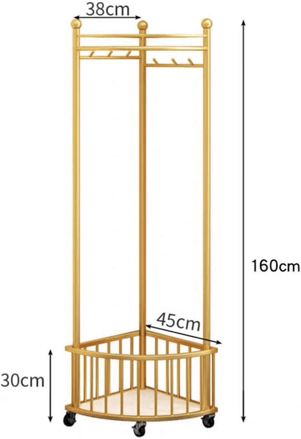 Standing Clothe Rack Corner Clothing Rack Free Standing Garment Hanging Rails Coat Rack Stand with Storage Basket/Wheel Portable Clothes Rack, for Dresses, Coats, Shirts (Color : Gold)