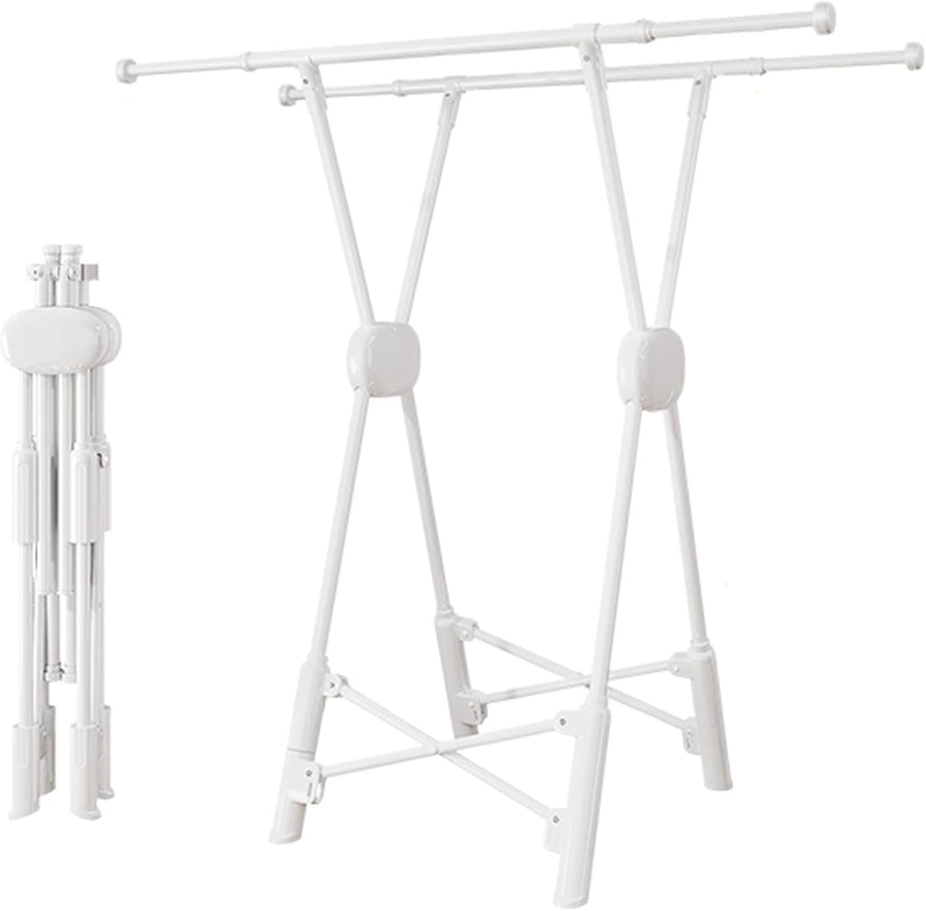 Outdoor Clothes Drying Rack - Adjustable & Foldable Metal Garment Rack for Hanging Shirts, Coats, Skirts & Sweaters - Versatile Bedroom & Closet Organizer (White)