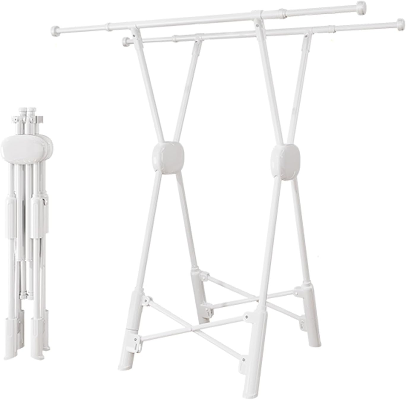 Outdoor Clothes Drying Rack - Adjustable & Foldable Metal Garment Rack for Hanging Shirts, Coats, Skirts & Sweaters - Versatile Bedroom & Closet Organizer (White)