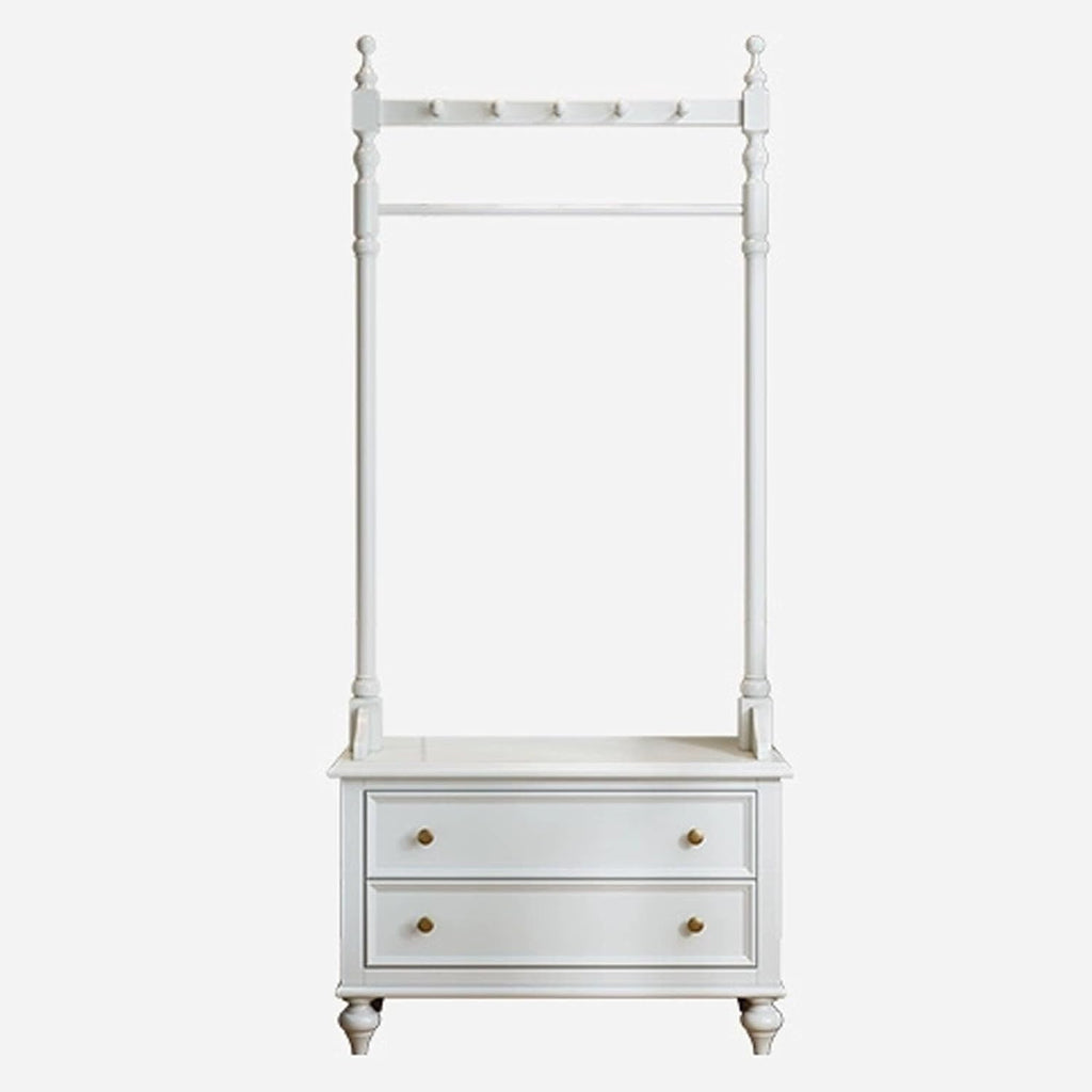 Solid Wood Clothing Rack, Clothes Rack with 2 Drawers, Floor-standing Garment Racks, for Hanging Shirts, Jackets, Coat Hanger Stand for Bedroom Entryway(White)