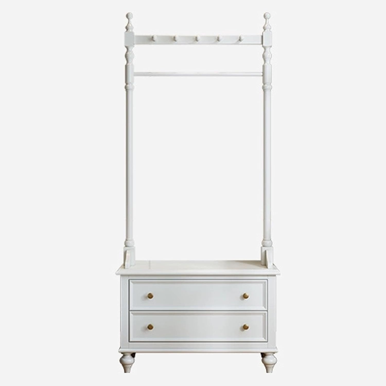 Solid Wood Clothing Rack, Clothes Rack with 2 Drawers, Floor-standing Garment Racks, for Hanging Shirts, Jackets, Coat Hanger Stand for Bedroom Entryway(White)
