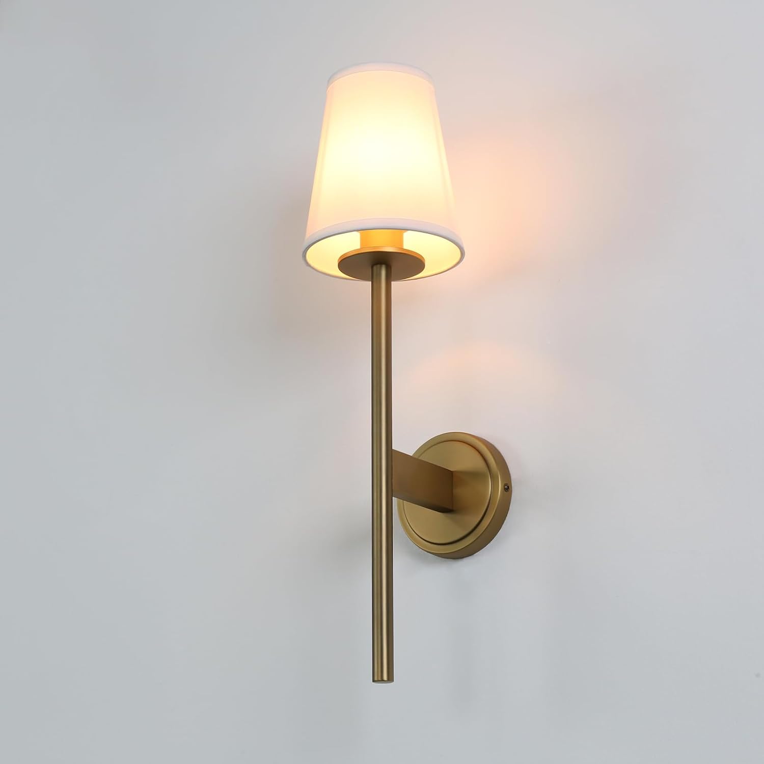 PERMO Set of 2 Modern Classy Vintage Wall Sconce with Flared White Textile Lamp Shade Living Room Bedside Reading Fireplace Area Wall Light Fixture (Antique)
