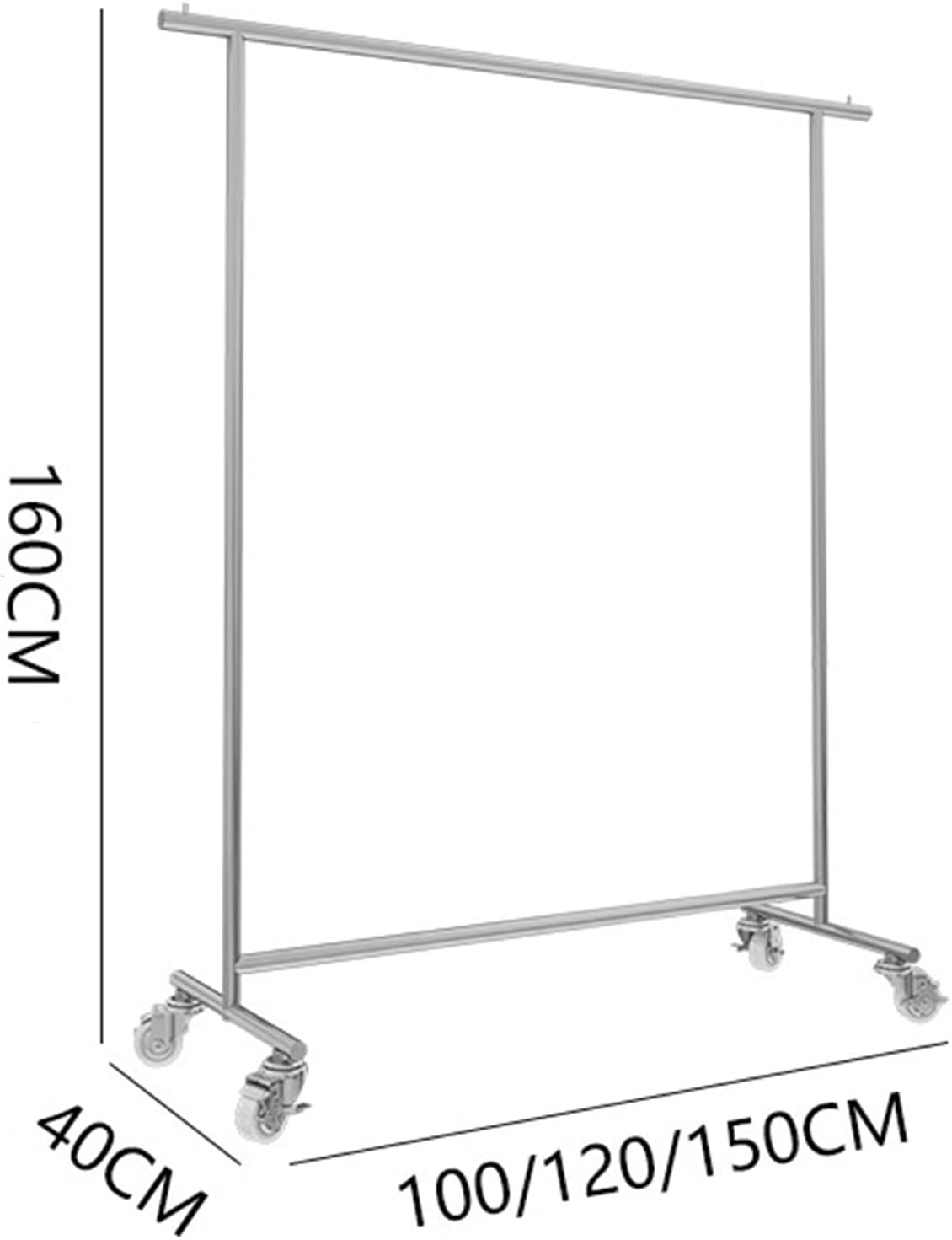 Heavy Duty Coat Rack, Garment Rack Heavy Duty Clothes Rail with Wheels, Freestanding Clothing Rack for Hanging Clothes, Silver Stainless Steel Coat Rack for Bedrooms and Boutiques, 280LBS (150X40X16