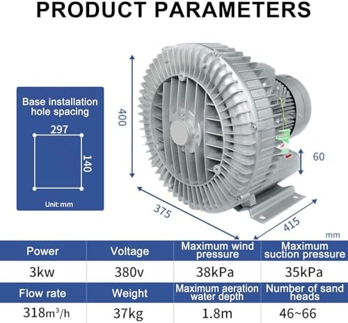 Single/Three Phase Vortex Ring Blower, 220V/380V Regenerative Vacuum Pump, High Power Industrial Air Blower for Factory Ventilation & Dust Removal (250W/380V)