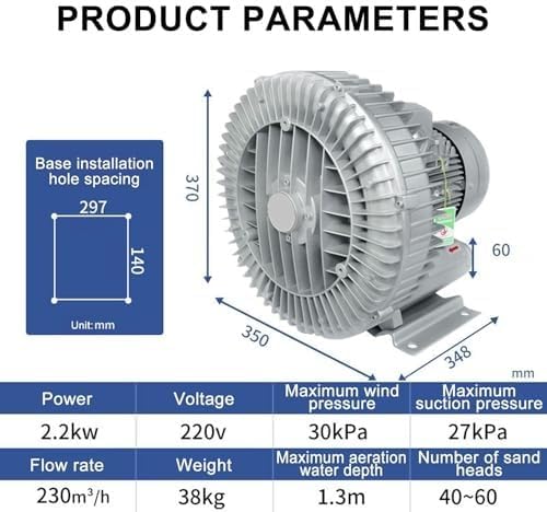 220V High-Efficiency Regenerative Blower, Vortex Vacuum Pump for Sewage Aeration & Wastewater Treatment, Industrial Air Pump for Optimal Performance