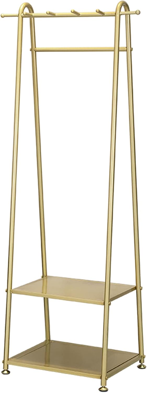 Heavy Duty Coat Rack, Garment Rack Multipurpose Clothing Rack with 4 Hooks and 2 Tier Shelves Freestanding Coat Rack for Bedrooms and Small Spaces Metal Clothes Rail and Clothes Organizer