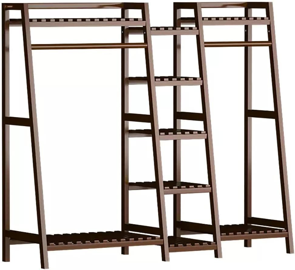 Bamboo Freestanding Coat Rack with Top Shelf and Shoe Rack Wardrobe Closet nizer for Bedroom Hallway