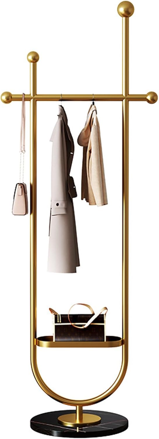 Heavy Duty Garment Rack Modern Gold Coat Racks Freestanding for Hanging Clothes,Heavy-Duty Metal Clothing Rack with Marble Base, for Bedroom, Living Room, Boutiques,12.6x74 Inches