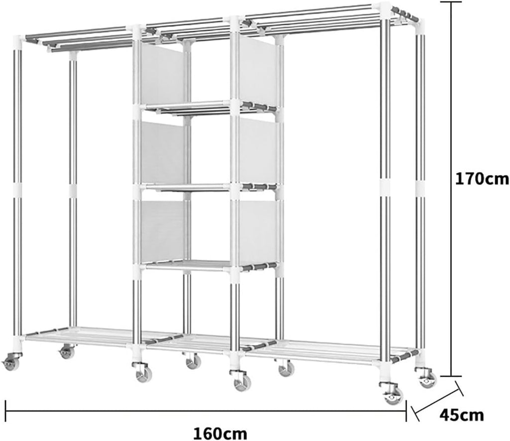 Rolling Clothes Rack with Cover for Bedroom Portable Wardrobe Closet for Hanging Clothes Freestanding Garment Rack with Wheels, Rod and Shelves (Color : D, Size : 160x45x170cm)
